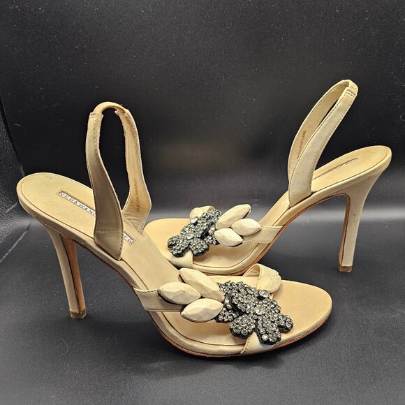 Vera Wang Lavender Label Shoes - Vera Wang Lavender Cream Embellished Slingback Heels – Size 8